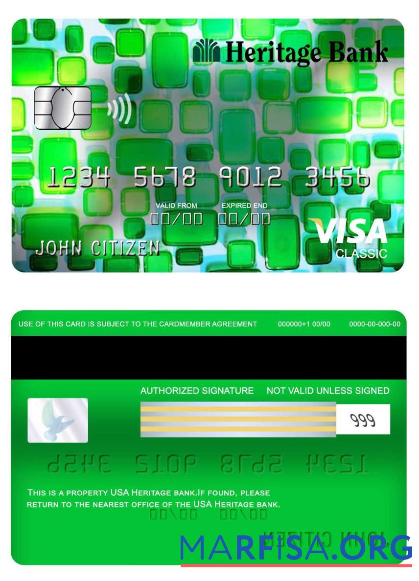 Realistic USA Heritage bank visa classic card template